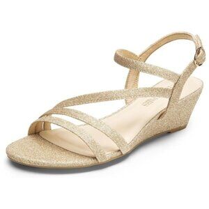 DREAM PAIRS Strappy Wrapped Dressy Wedge Sandals, Ankle Strap Open Toe, GOLD